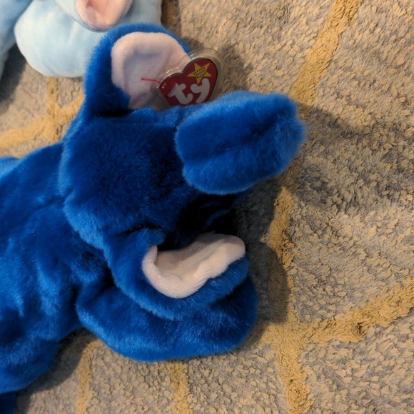 VTG Vintage Ty Peanut Royal Blue Beanie Buddy and Squirt Pillow Pal Elephants - Picture 2 of 10